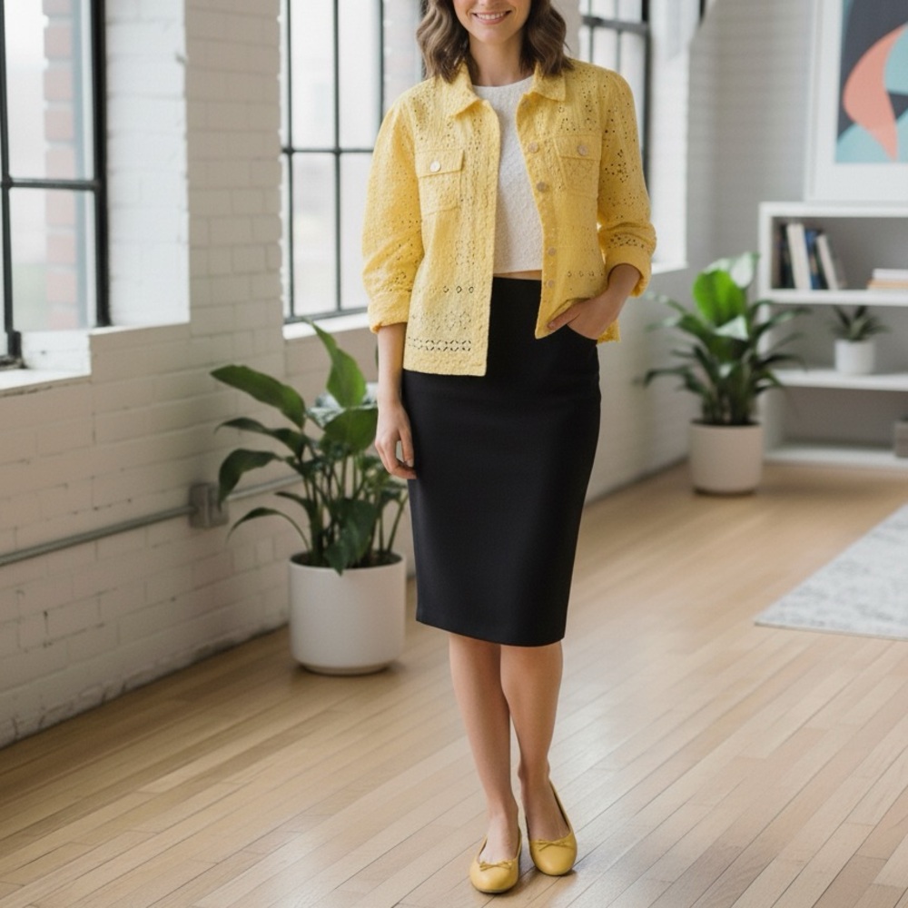 Yellow Lace Button‎ Up Jacket